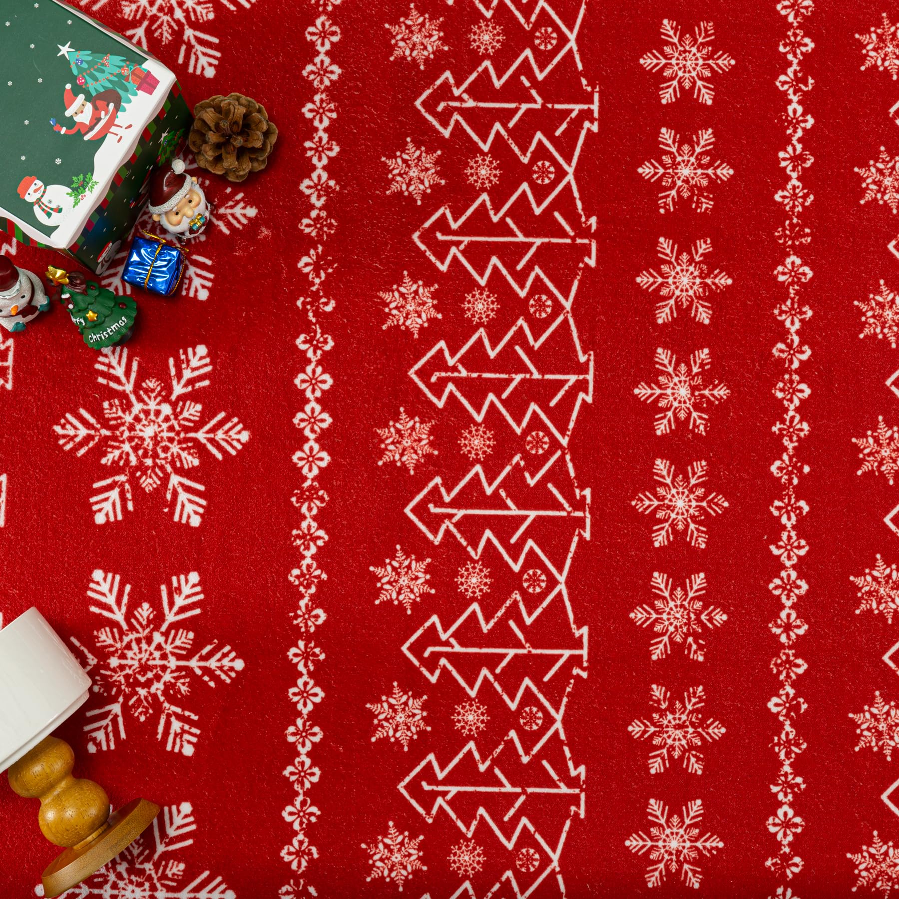 Tapis De Noël Motif Train Et Maisons Enneigées - 60x90 Cm - Poils Courts Doux Et Antidérapant - Déco Festive