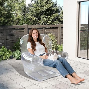 Inflatable Air Sofa - Transparent Ergonomic Lounge Chair, Portable Blow Up Sofa | Modern Inflatable Furniture for Bedroom, Living Room, Balcony, Poolside, Outdoor and Travel Comfortable Seating