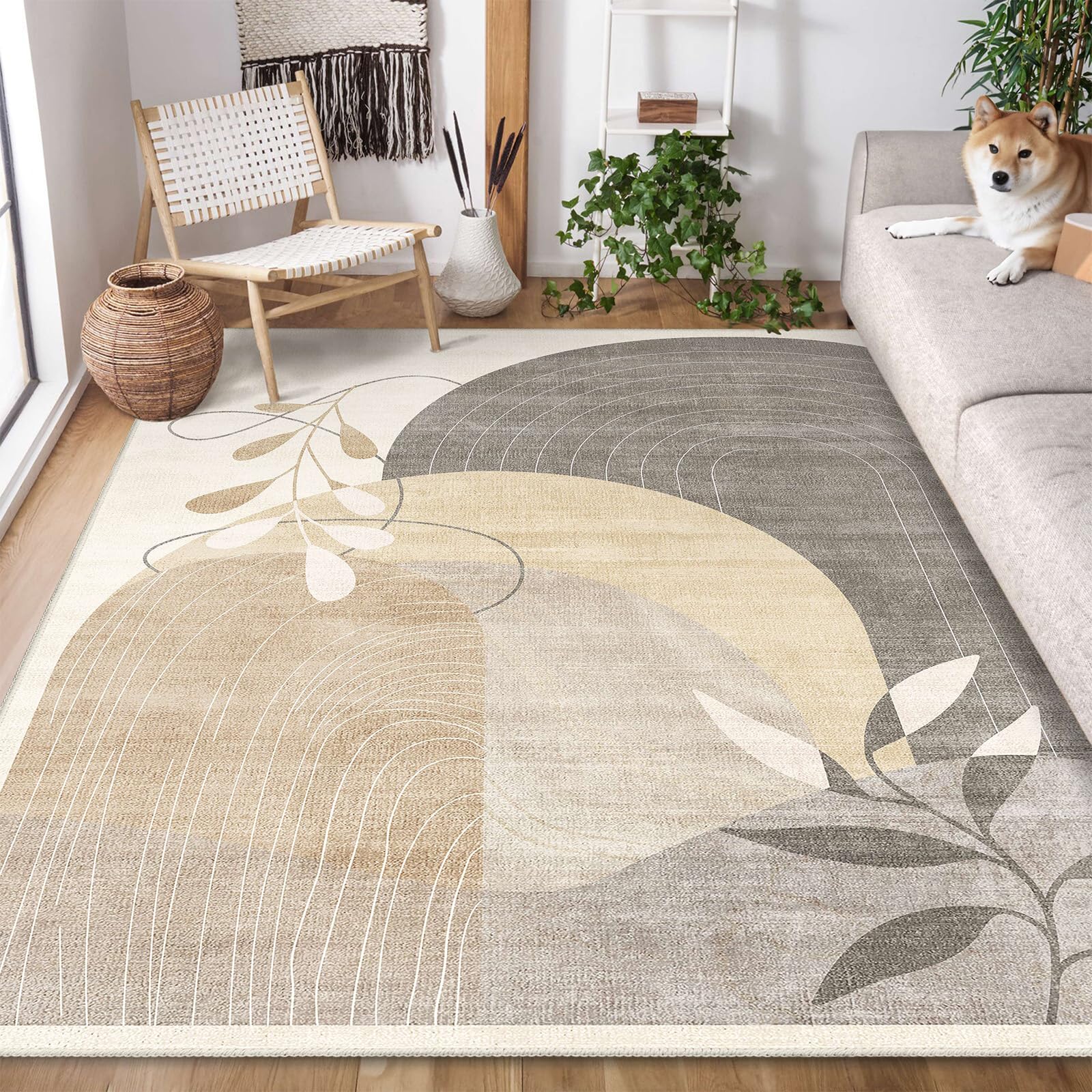 MUJOO 5x7 Area Rugs Washable Low Pile Non Slip Mid Century Modern Large