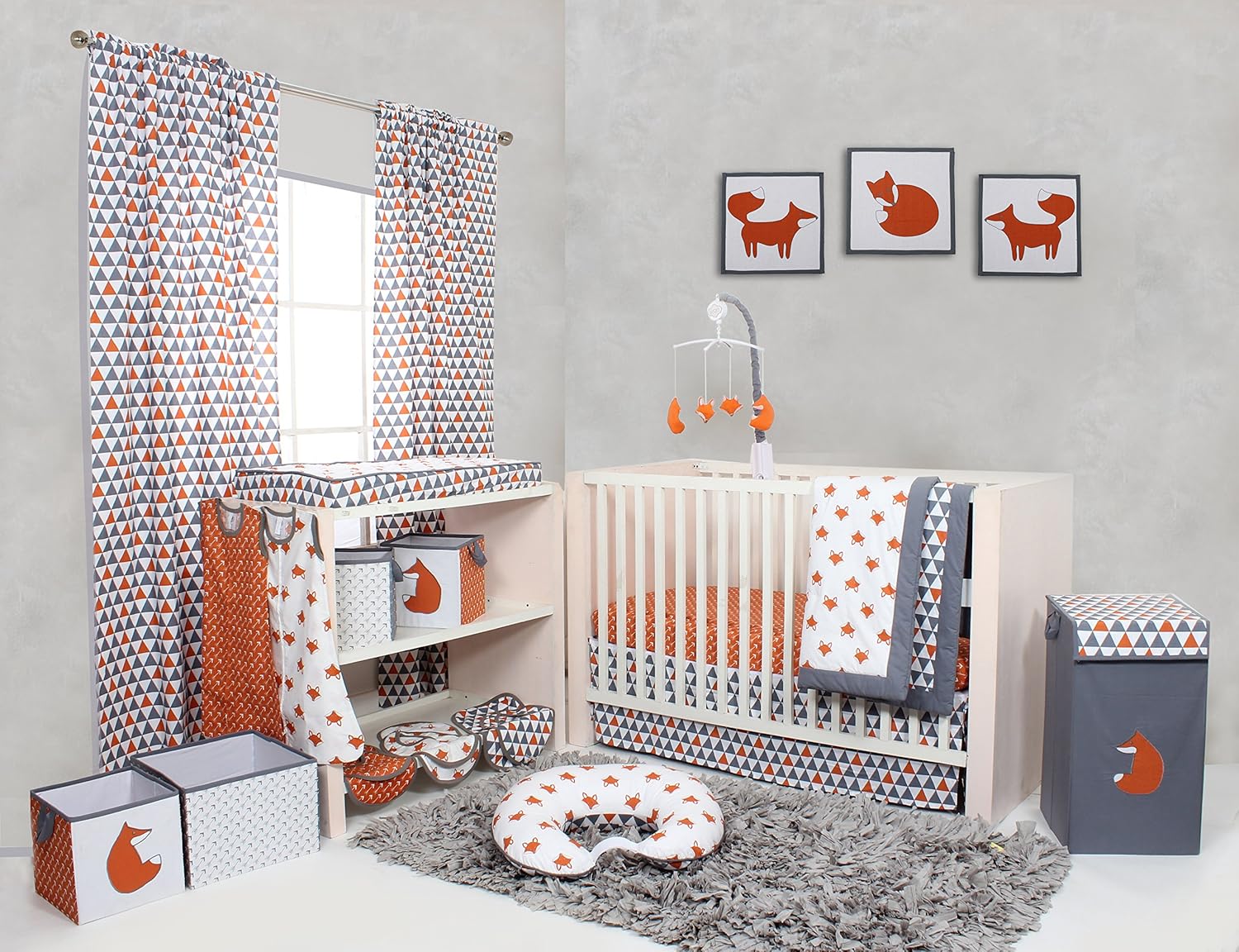 Bacati - Playful Fox Orange/Grey Hamper Collapsible