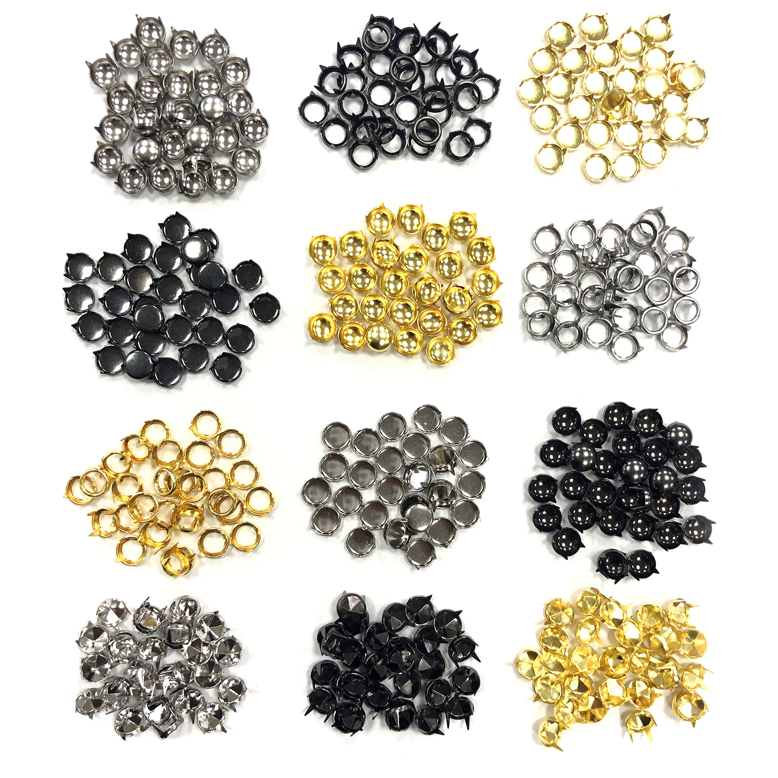 All Splendid Nieten-Set für Lederarbeiten, 1110 Stück, verschiedene Größen, runde Kuppel, Krallen-Perlen, Punk-Nieten mit Spikes, Werkzeug-Set für Dekoration, DIY, Lederwaren, in 1/4 Zoll und 1/8 Zoll