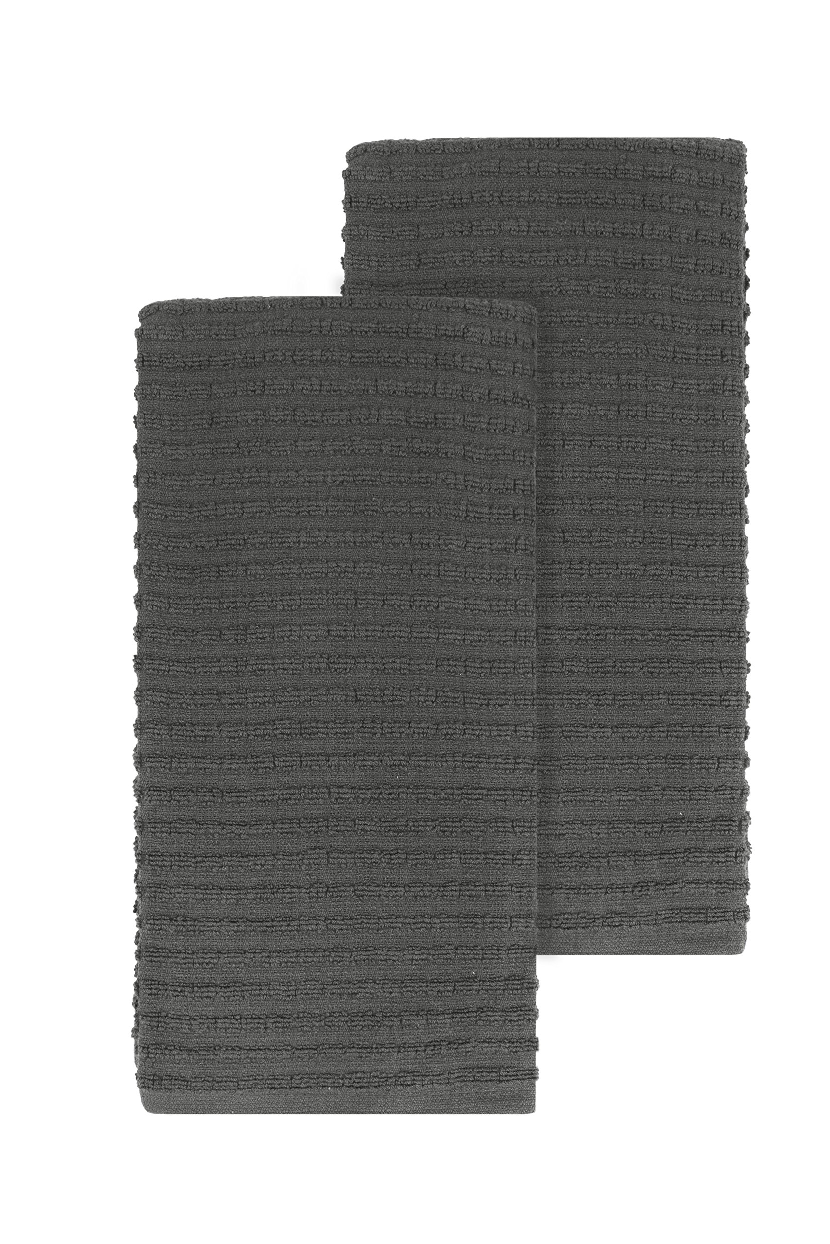 RitzRoyale Collection 100% Combed Terry Cotton, Highly Absorbent, Oversized Kitchen Towel Set, 28" x 18", 2-Pack, Solid, Graphite