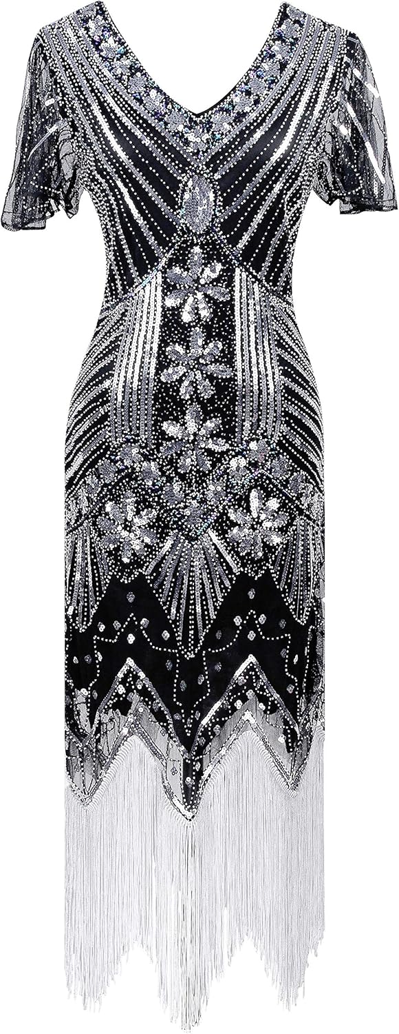 IWIWB Women's 1920s Gatsby Party Dress Vintage Sequin with 20s Accessories Set