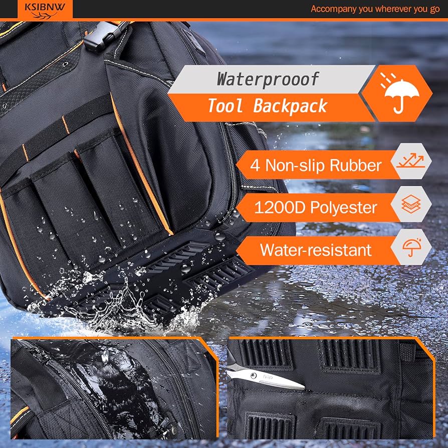 KSIBNW Tool Backpack Heavy Duty for Men, 45-Pockets