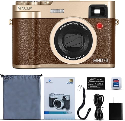 Miniatura 2 de Minolta Cámara digital retro  48MP de enfoque automático compacto con video 5K Ultra HD, lente selfie trasera, zoom 16x, WiFi, pantalla LCD de 2.8