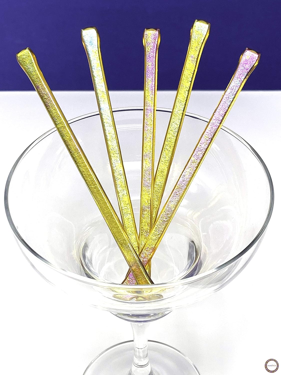 Handmade Glass Swizzle Sticks: Cinnamon Fire (Frosted Fire Collection) - Cocktail Coffee Pitcher Stirrers - 5.50 inches - Set of 5 with Gift Box by studioTica