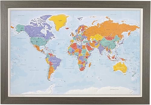 Miniatura 10 de Lienzo - Mapa de viaje personalizado Blue Oceans World con marco negro rústico