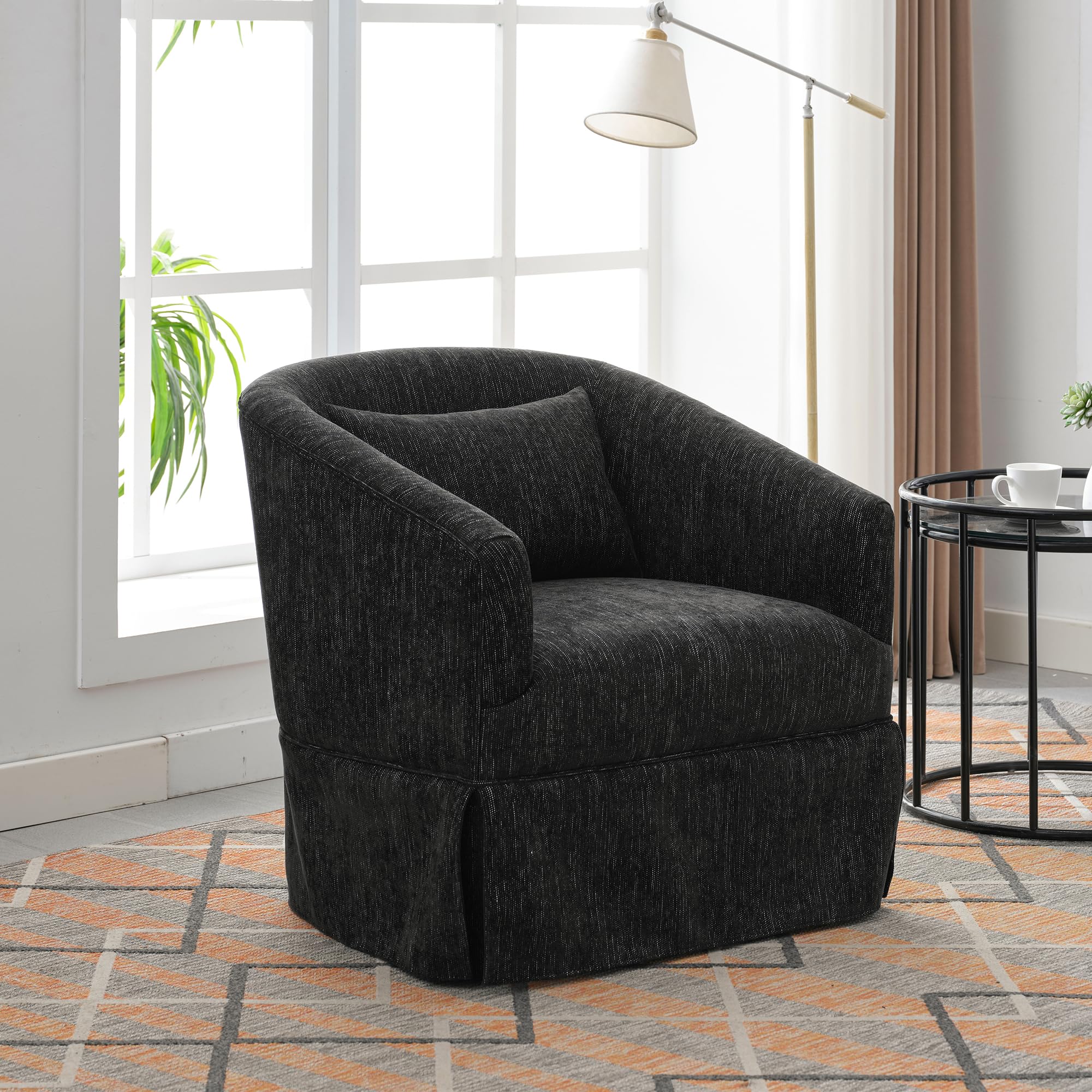360-degree Swivel Accent Armchair Linen Blend Black
