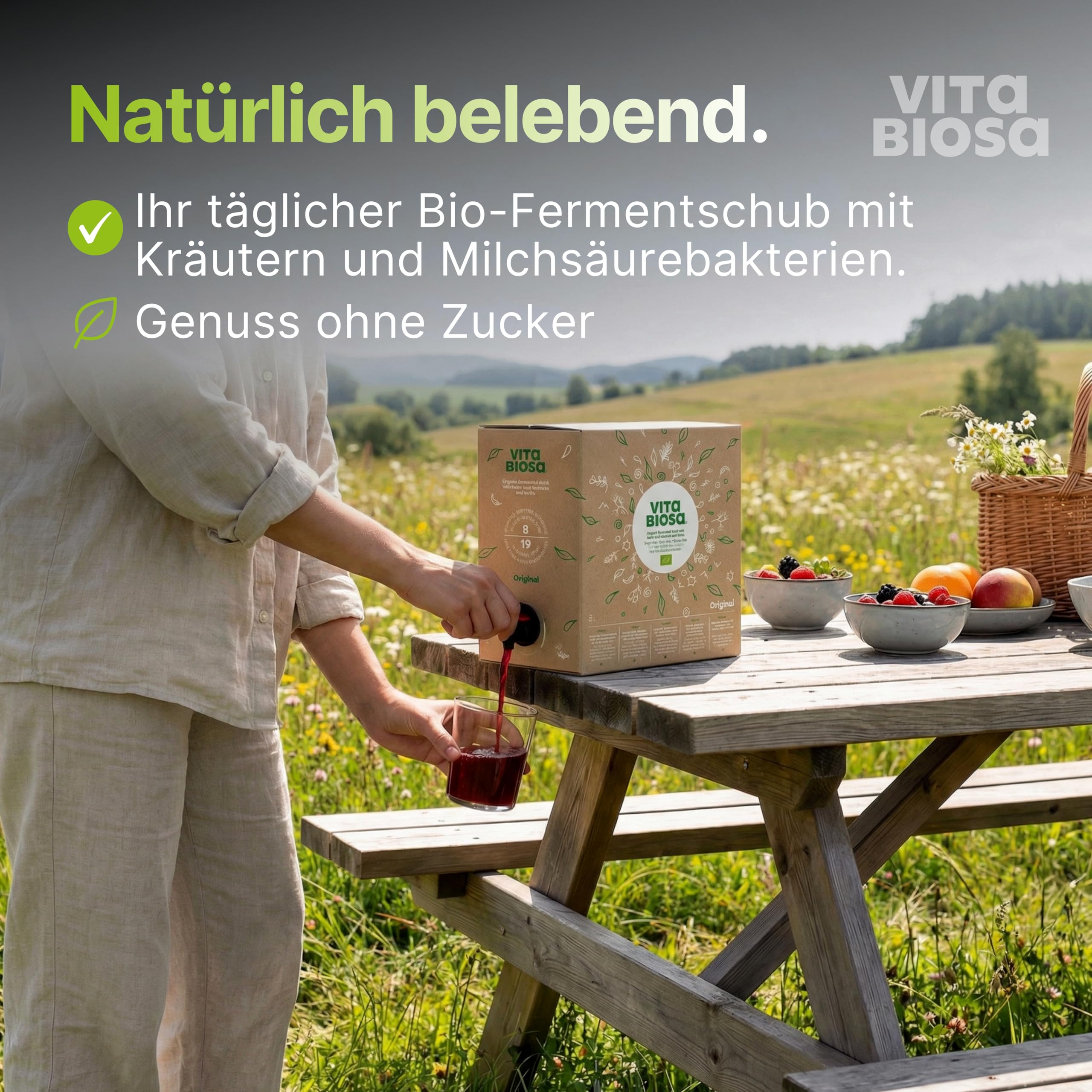 Vita Biosa Original 3 L Bag-in-Box – Bio Kräuterfermentgetränk mit Milchsäurekulturen – vegan, zuckerfrei & laktosefrei – Fermentdrink aus 19 Kräutern – Großpackung für Familie & Kur