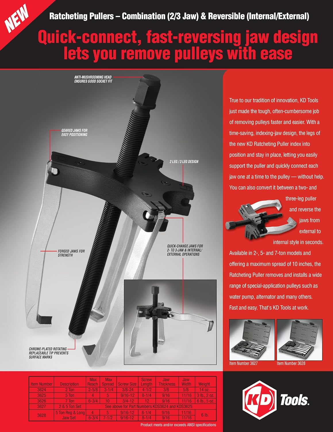 GEARWRENCH 2 or 3 Jaw Internal/External Ratcheting Puller, 5 Ton Capacity - 3625 : Industrial & Scientific