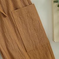 Vista 7 de Pantalones deportivos de algodón y lino para bebés, niños y niñas, elásticos, con botones básicos, estilo harén, ropa de otoño