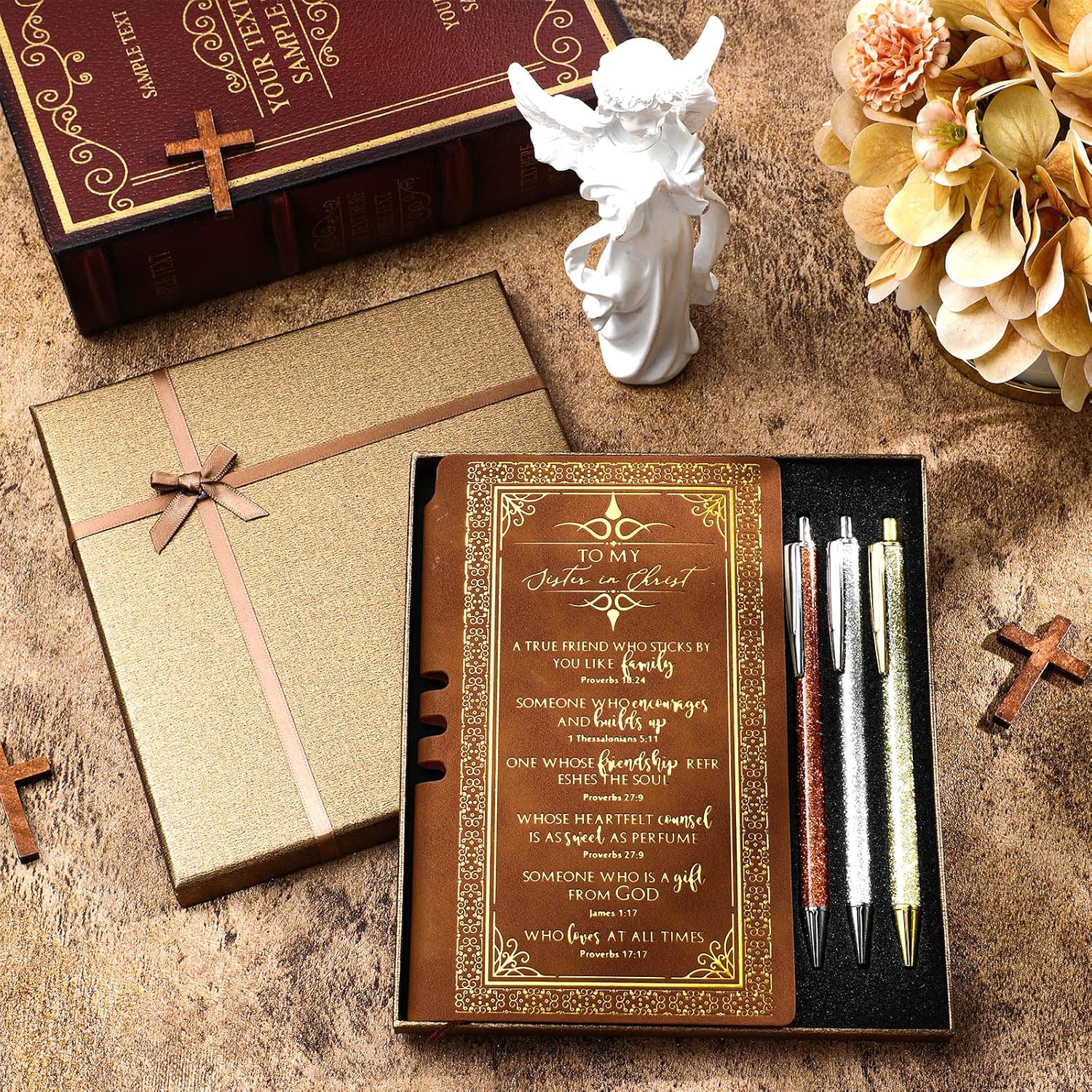 5 Pcs Christian Serenity Prayer Journal with Pens Religious Notebook Pens and Gift Box for Women's Day Church Sunday School Social Worker Gifts(Brown) - Image 5