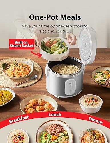 Miniatura 4 de TOSHIBA Olla arrocera y vaporera simple de 5.5 tazas (sin cocinar) con cesta de vapor, olla interior antiadherente extraíble y tapa interior, para