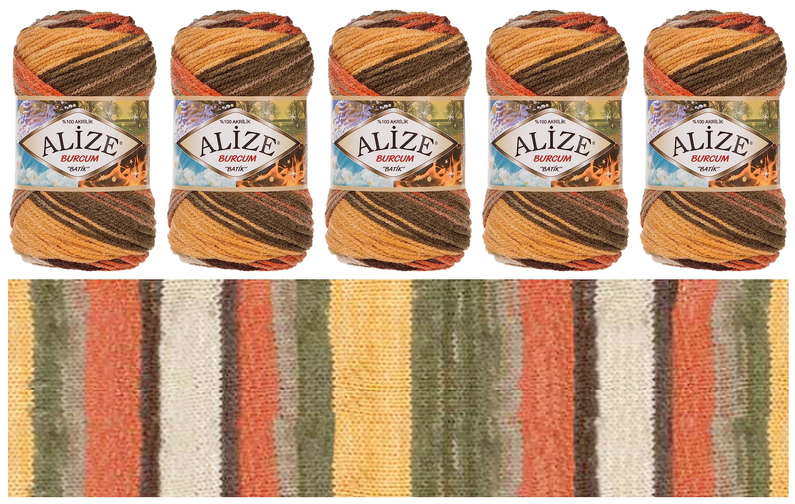 Alize Burcum Batik Yarn 5 x 100 g, 100% Acrylic, 210 m, Hand Knitting Yarn, Baby Wool, Accessory for Crochet, Multicoloured Yarn, Gradient Wool, Gradient Yarn, Multicoloured Wool, Batik Wool (6060)