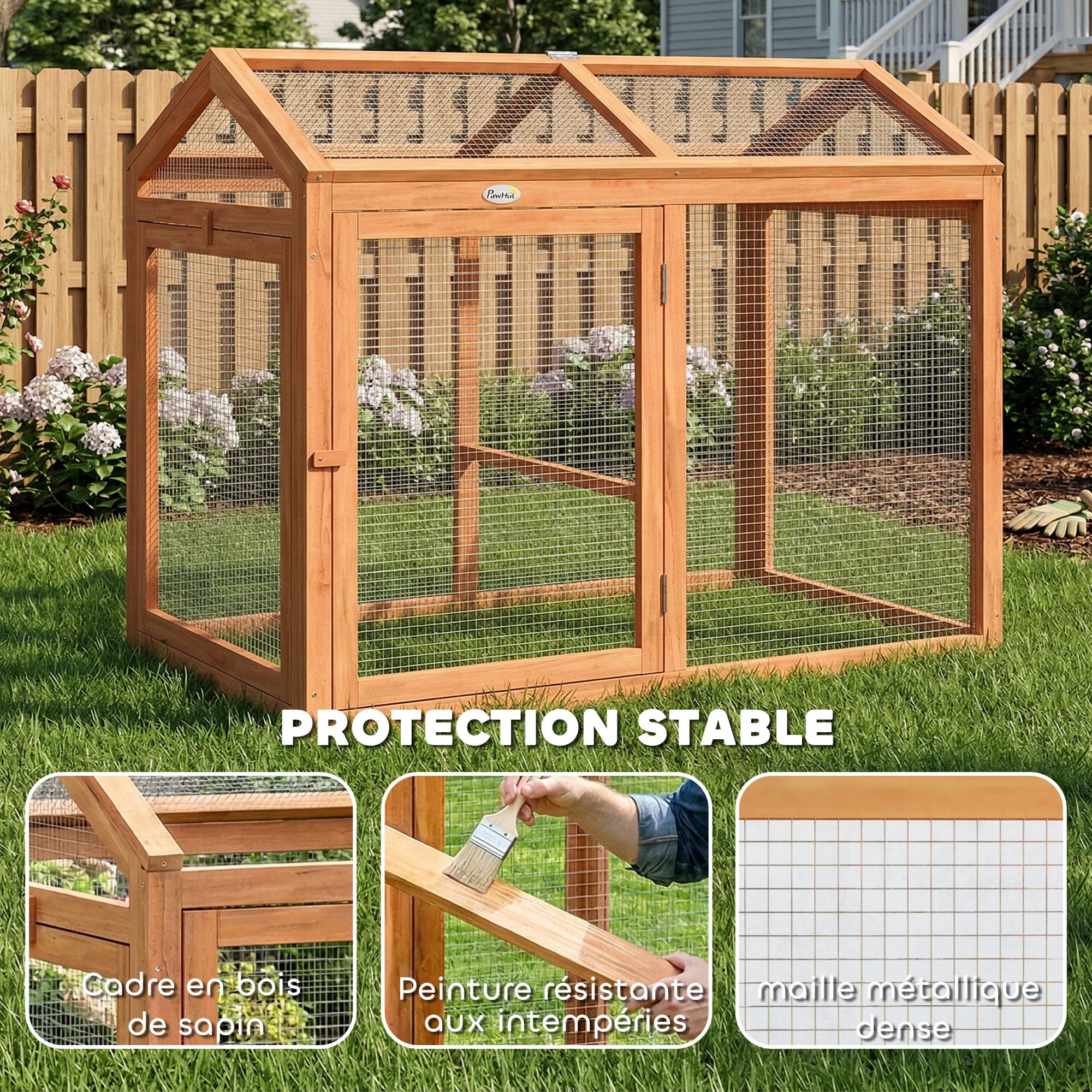 PawHut Recinto - Gallinero combinable, 2 gallinas, 104 x 70,5 x 84 cm, color naranja | Madera Natural, Parque De Malla Modular Y Extensible, Gallinero De Protección, Malla Densa, Ampliación Recinto De Gallina