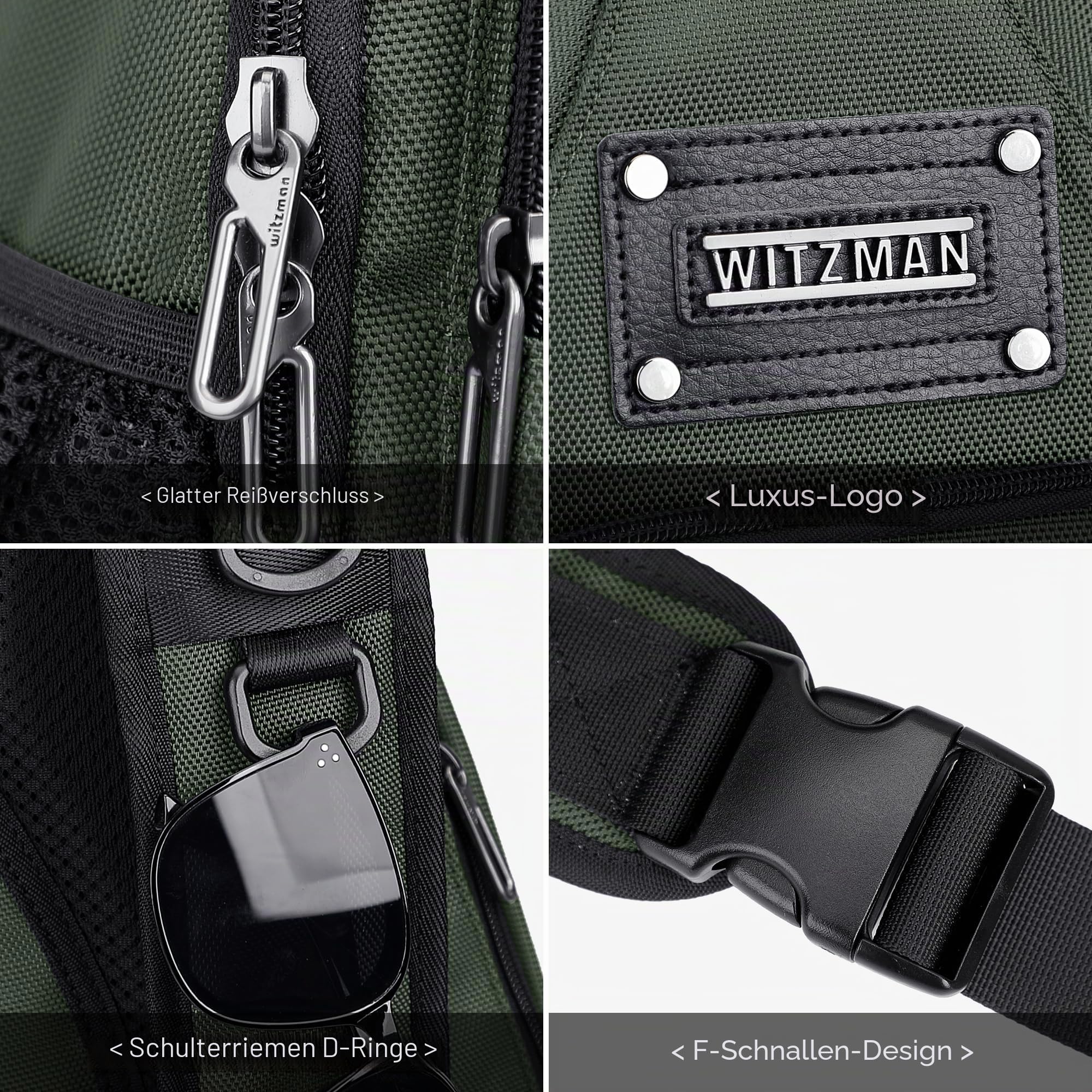 WITZMAN Umhängetasche für Herren 19L Reise Sling Bag mit USB-Ladeport | Schultertasche und Brusttasche Wasserabweisend Mehrere Fächer Passt 9,7 Zoll iPad für Alltag Outdoor und Arbeit,B735