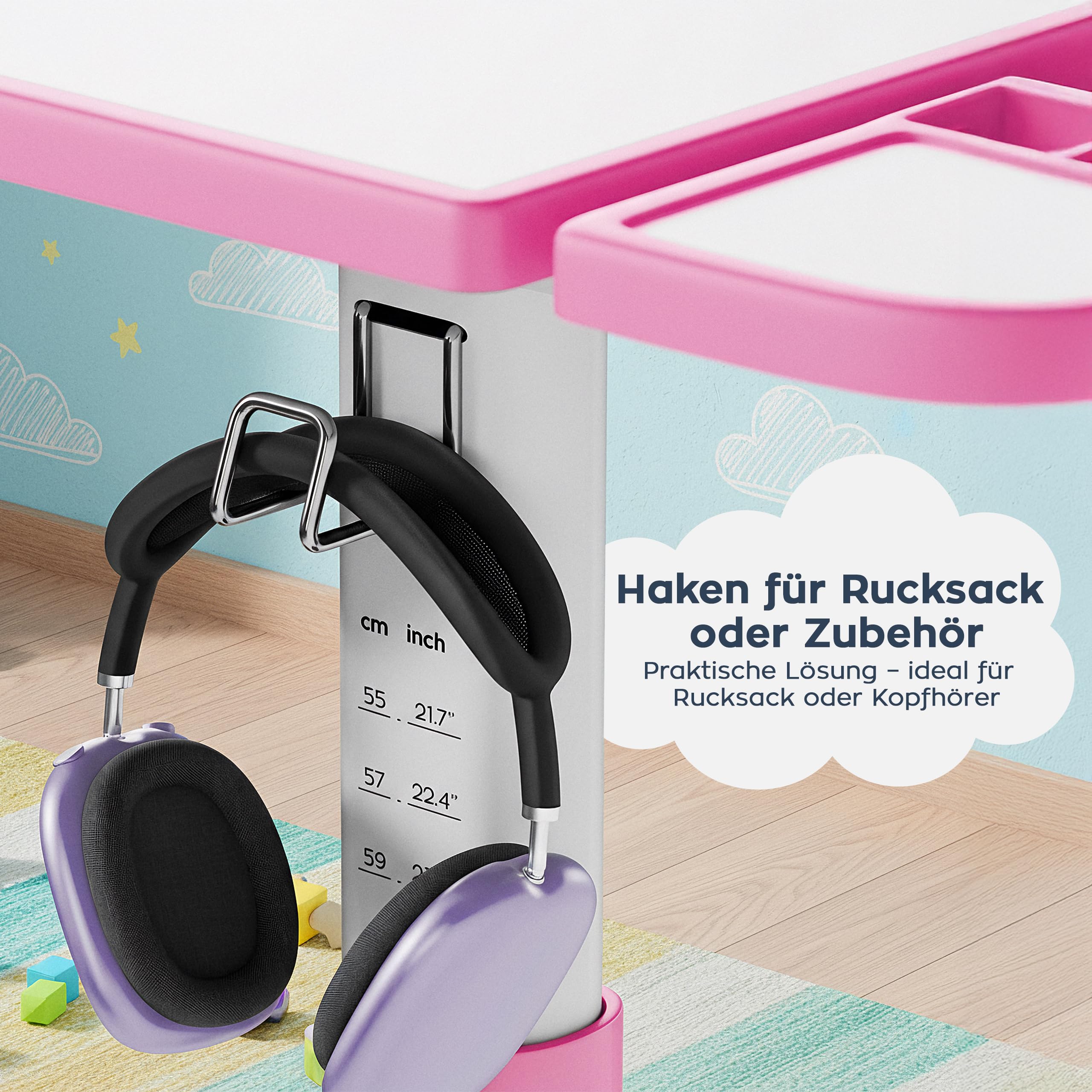 MARK ADLER Study 3.0 Kinderschreibtisch - Höhenverstellbar 54-76 cm - Schreibtisch Kinder ab 6 Jahren - Neigbare Tischplatte - mit Schublade und Buchständer - Ergonomisch zum Lernen - Rosa