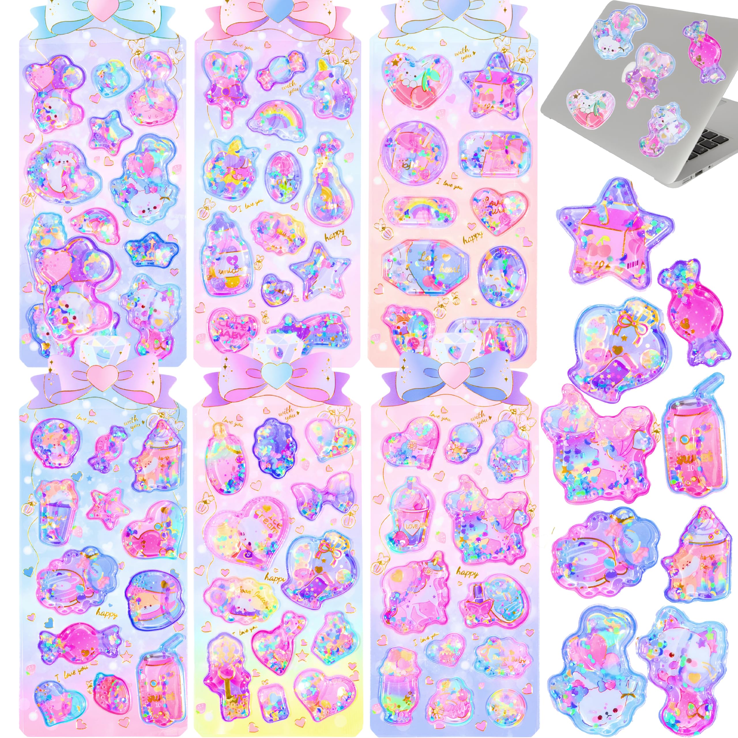Amazon.co.jp: 水入りシール ぷにぷに 3D立体ステッカー 6枚セット