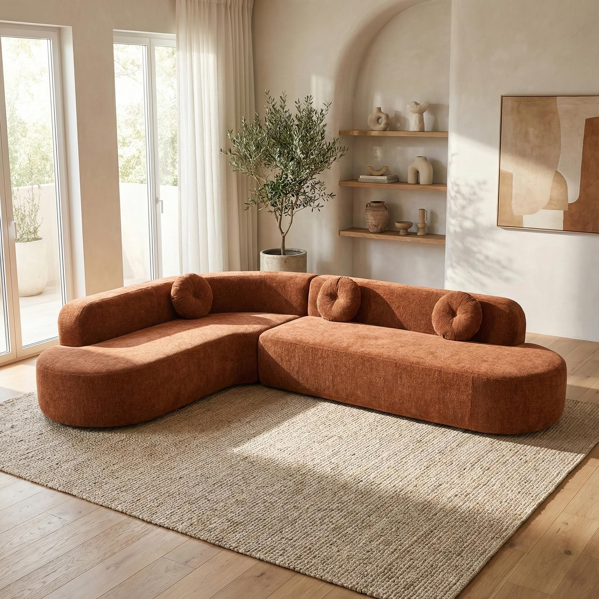 122" Oversize Curved Sectional Sofa with High-Density Cushions for Living Room, Modular Corner Floor Sectional Couch with Chaise, L-shape Upholstered