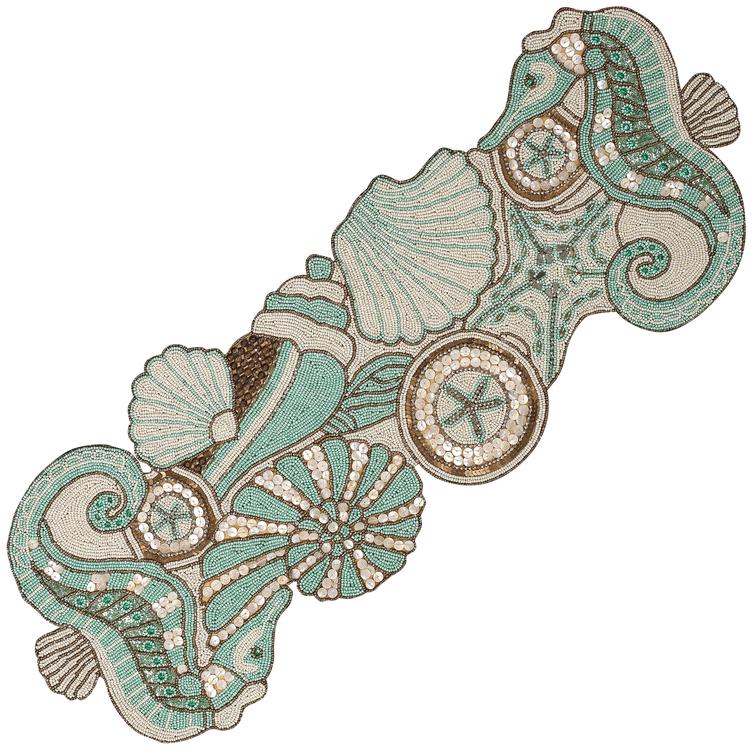 Handcrafted Coastal Theme Sea Shells Beaded Table Runner Beach Nautical Decor Tabletop Multi Colour-Home Decor Mat for Wedding Christmas Decoration Family Gathering