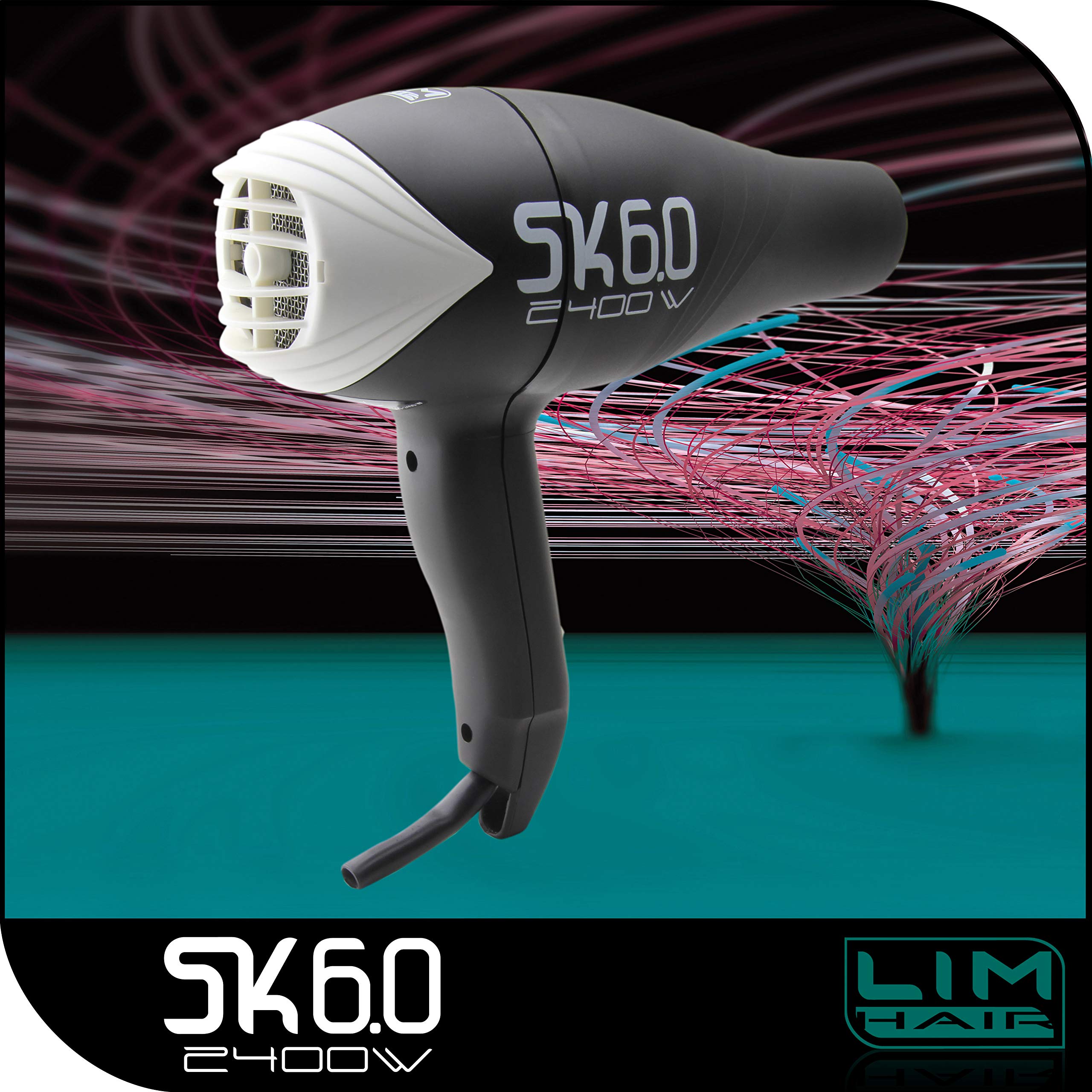 Secador de cabello LIM HAIR SK 6.0 PROFESIONAL Made in SPAIN La más alta potencia 2400 W. IONIC TOURMALINE. Extra vida en uso intensivo (NEGRO)