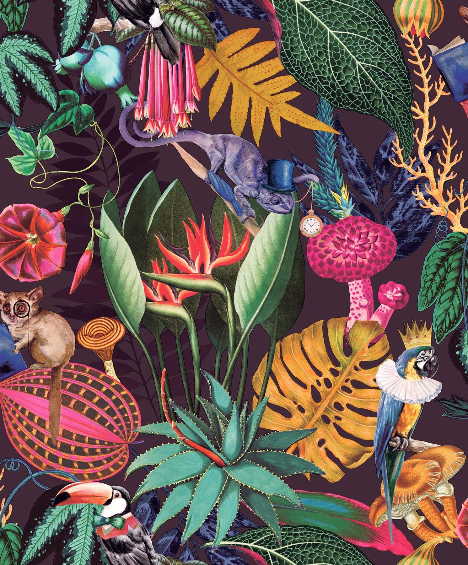 Yöl Plum - Sample Wonderland Jungle Exotic Wallpaper Plum Sample