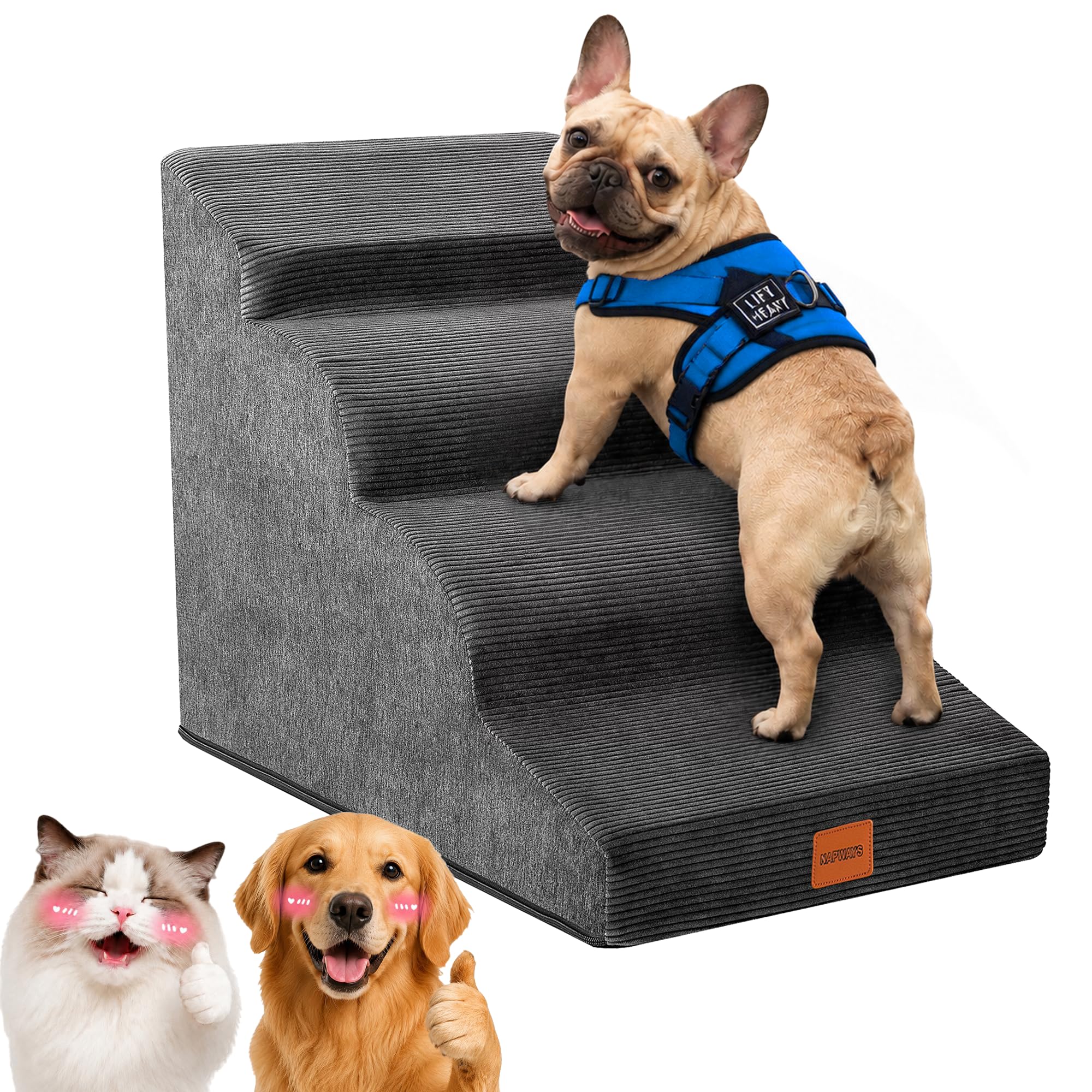 4-Step Curved Dog Stairs 19.7"H for Medium Dogs Standard Bed &amp; Sofa