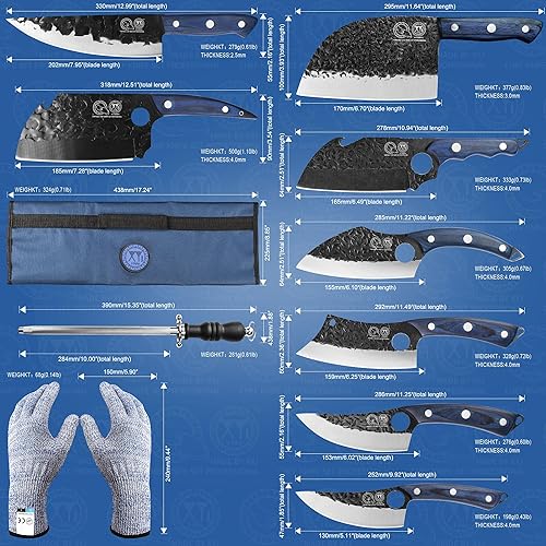 Miniatura 2 de Auténtico XYJ desde 1986 juego de 8 cuchillos de chef de camping con bolsa de rollo vaina cuchillo de carne de verduras cuchillo de deshuesar serbio