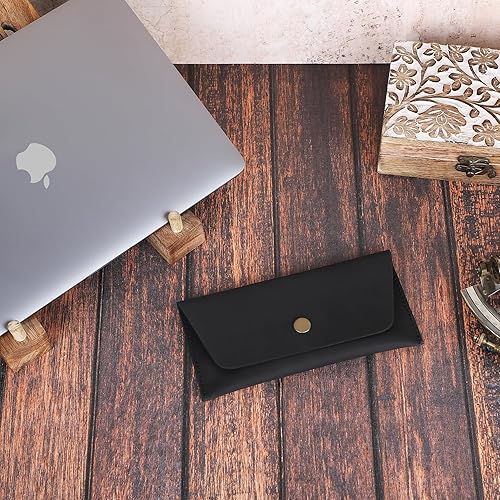 Miniatura 7 de The Antiq Cartera de viaje de cuero genuino para hombres y mujeres, organizador compacto con cierre de botón para efectivo, tarjetas, soporte para