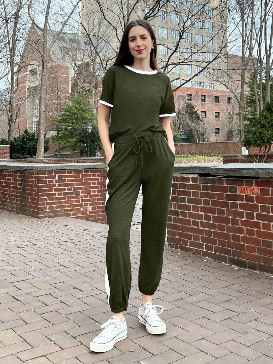 MASCOMODA Womens 2 Piece Outfits 2026 Summer Tracksuit Sets Short Sleeve Tops Travel Long Pants Jogger Lounge Set - Image 5