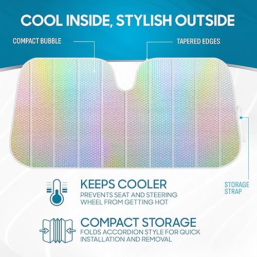 Miniatura 2 de BDK Sirena iridiscente, lámina de holograma, parasol para parabrisas delantero camaleón, doble burbuja de acordeón plegable para automóvil, camión,