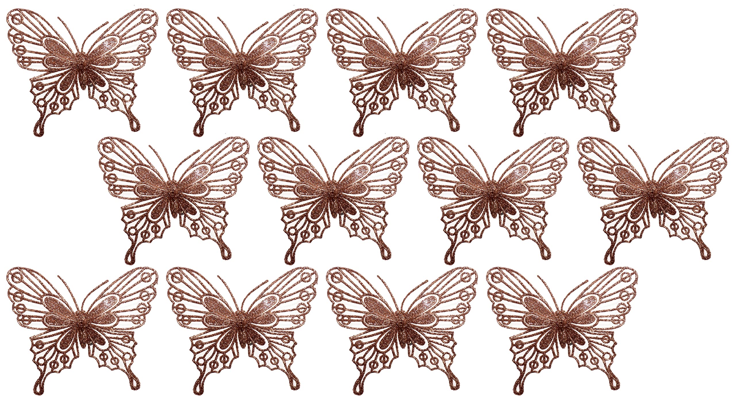 Gem Imports Rose Gold Glitter Clip On Butterfly Christmas Tree Decorations (Set of 12)