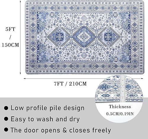 Miniatura 2 de Alfombra antideslizante de 5 x 7 pies, alfombra decorativa para interiores, lavable, de pelo bajo, grande, plegable, para entrada, dormitorio, sala
