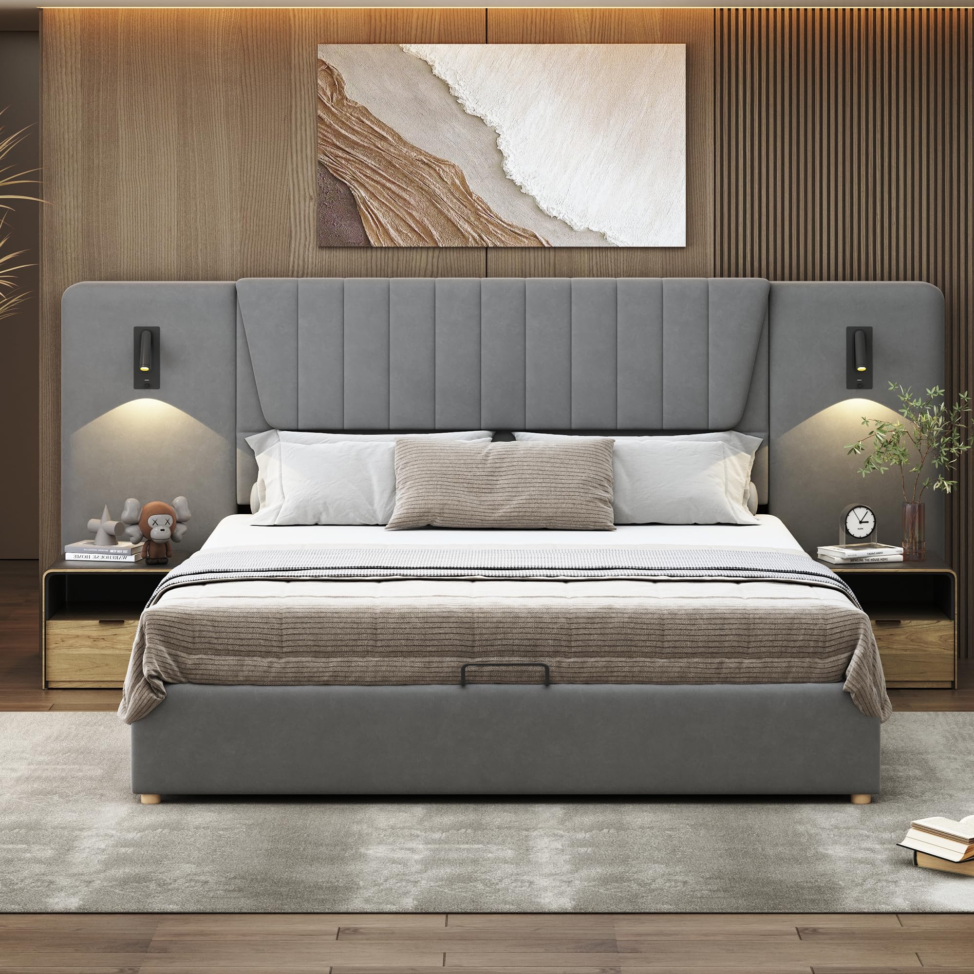 Letto Imbottito 180x200 Cm Con Testata - Funzionale Con Luci, USB, Contenitore E Struttura Acciaio - Foto 6