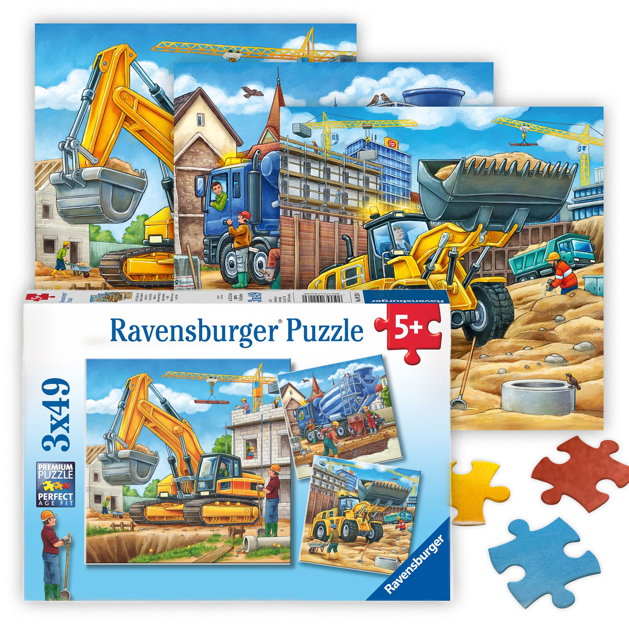 RavensburgerLarge Construction Vehicles - 49 Piece Jigsaw Puzzle 3 Pack Set - Bright Loaders, Trucks & More - Larger Pieces - Premium Quality - Ideal Gift - Screen-Free Fun - Children Age 5+The Forest Stewardship Council