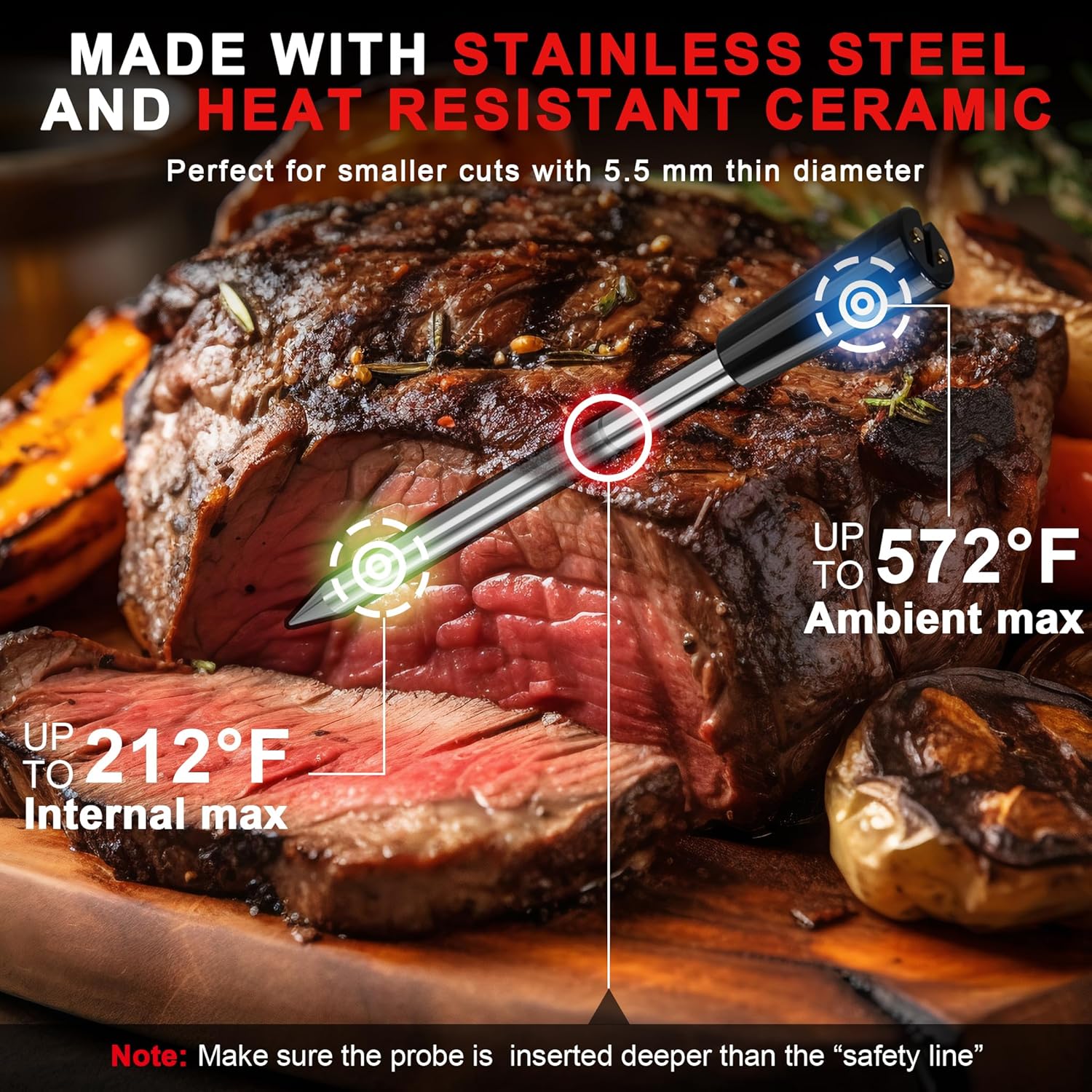 Smart Bluetooth Cooking Thermometer, Long-Range Wireless Meat Thermometer for Oven, Grilling, Smoking, BBQ & Air Fryer, Digital Dual Sensors Probe for Beef Lamb Chicken Turkey with iOS & Android App