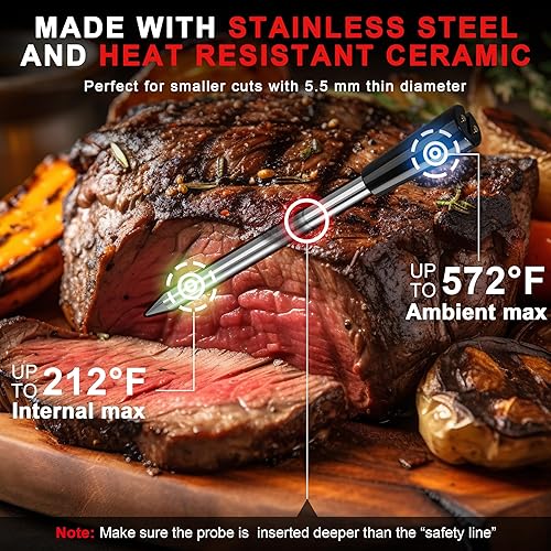 Miniatura 5 de Termómetro inteligente de cocina Bluetooth, termómetro inalámbrico de carne de largo alcance para horno, parrilla, ahumado, barbacoa y freidora de