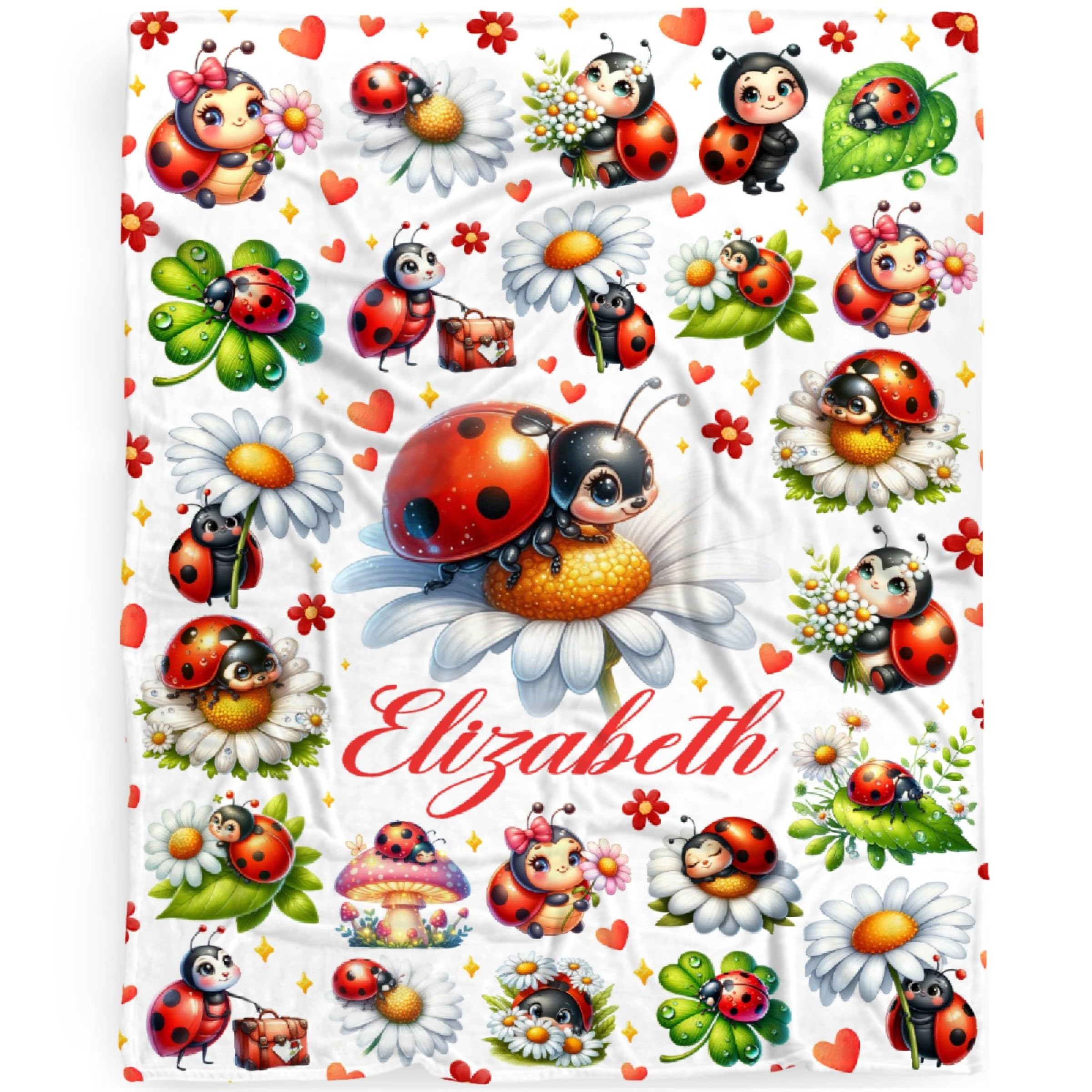 Custom Lady-Bug Baby Blanket Gifts Super Soft Personalized Lady-Bug Toddler Blanket for Boys Girls, Newborn, Infant Nursery Crib 30x40 in for Pet/Toddler