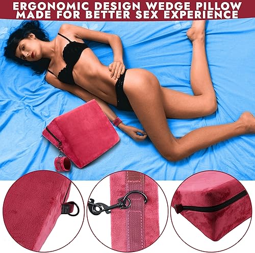 Miniatura 4 de Sex Furniture - Cojín de cuña con esposas y dados para juegos eróticos, posicionamiento sexual, almohada de cuña triangular (1 pieza, negro)