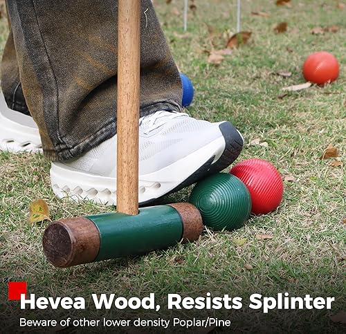 Miniatura 4 de SPORT BEATS Juego de croquet para seis jugadores de madera de goma de 32 pulgadas con funda de transporte, 6 bolas, 9 mechones, 2 estacas