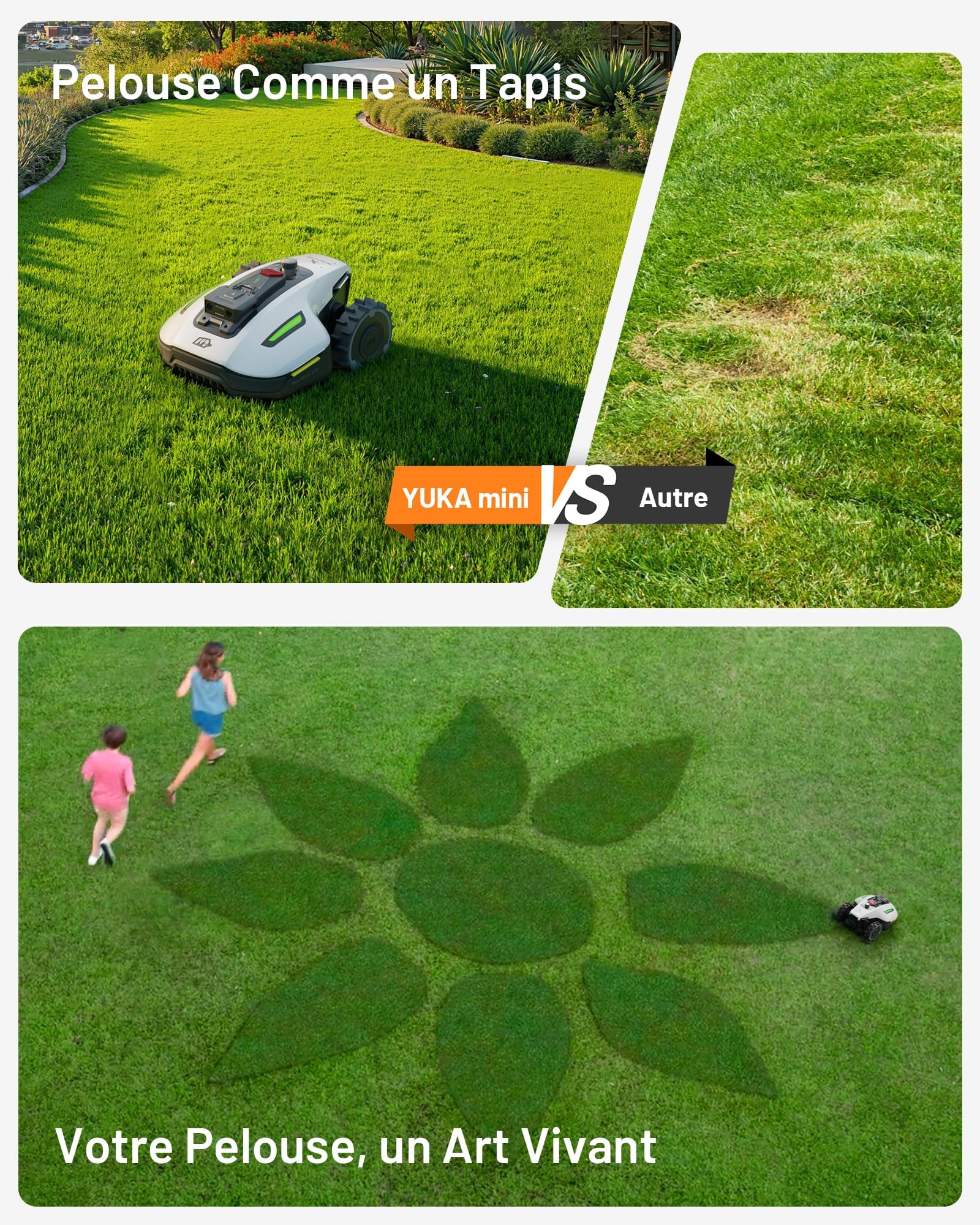 MAMMOTION YUKA Mini 500 Robot Tondeuse sans Fil Périphérique, NetRTK+Vision, Aucune Antenne RTK Requise, Recommandé 500 m², Pente à 50%, Cartographie Automatique, avec Module 4G