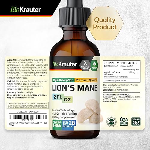 Miniatura 7 de Extracto líquido de melena de leones, suplemento de hongos para apoyo a las funciones cognitivas, tintura de melena de león, gotas orgánicas y