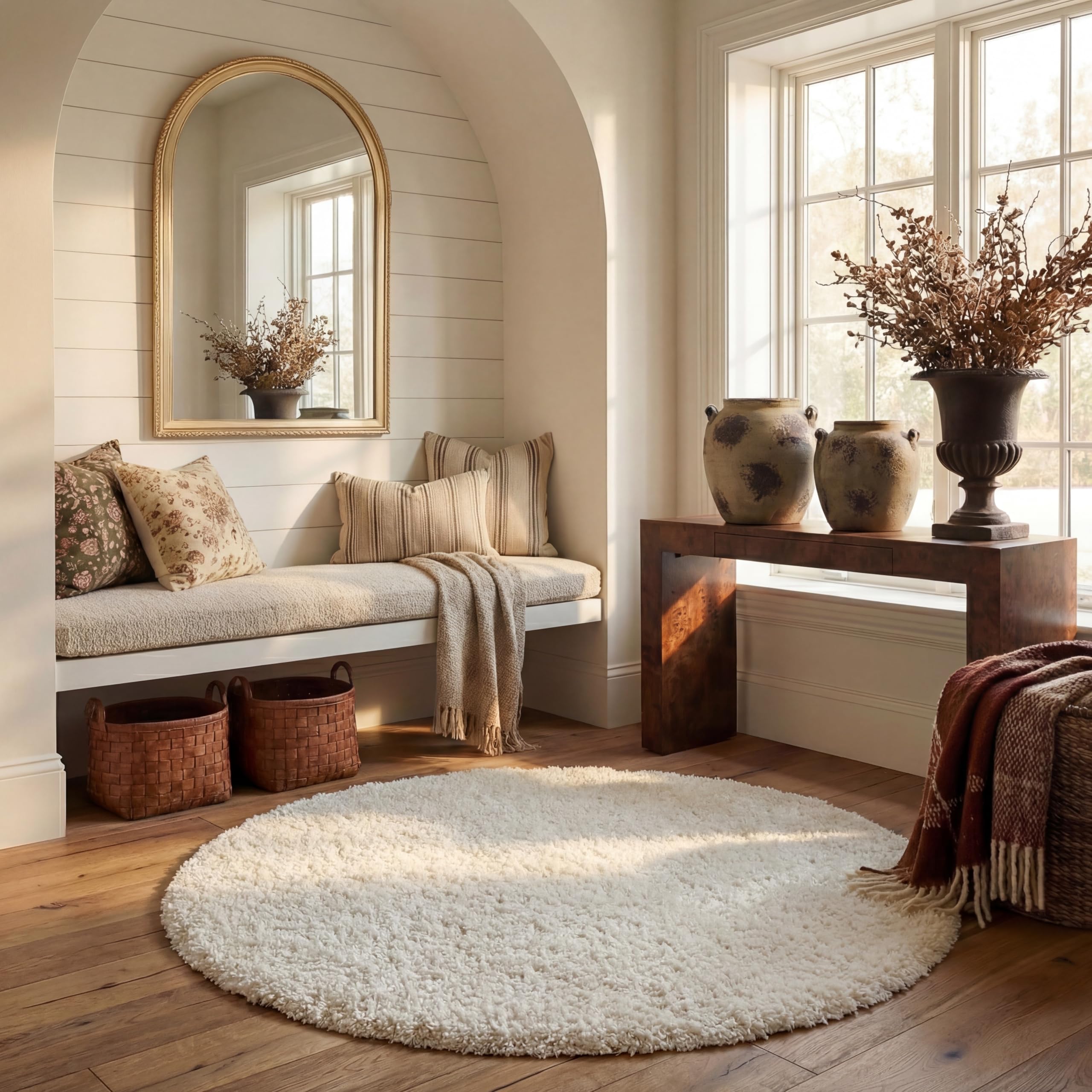 SAFAVIEH California Shag Collection Area Rug - 4' Round, White, Non-Shedding & Easy to Clean
