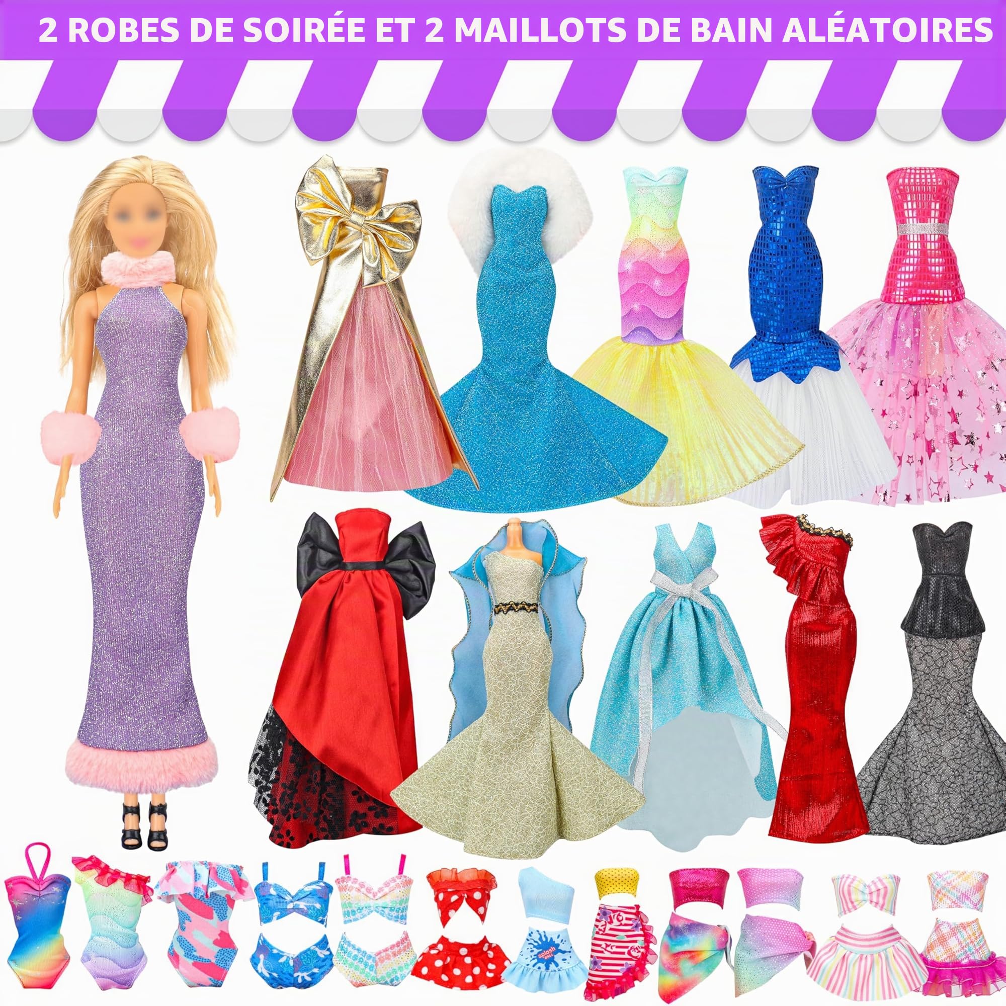 Ensemble cadeau de vêtements de poupée pour poupée et Barbie de 29,2 cm (4 robes de mariée, 2 robes de soirée, 8 robes tendance, 6 tenues décontractées, 2 maillots de bain, 10 chaussures, 20