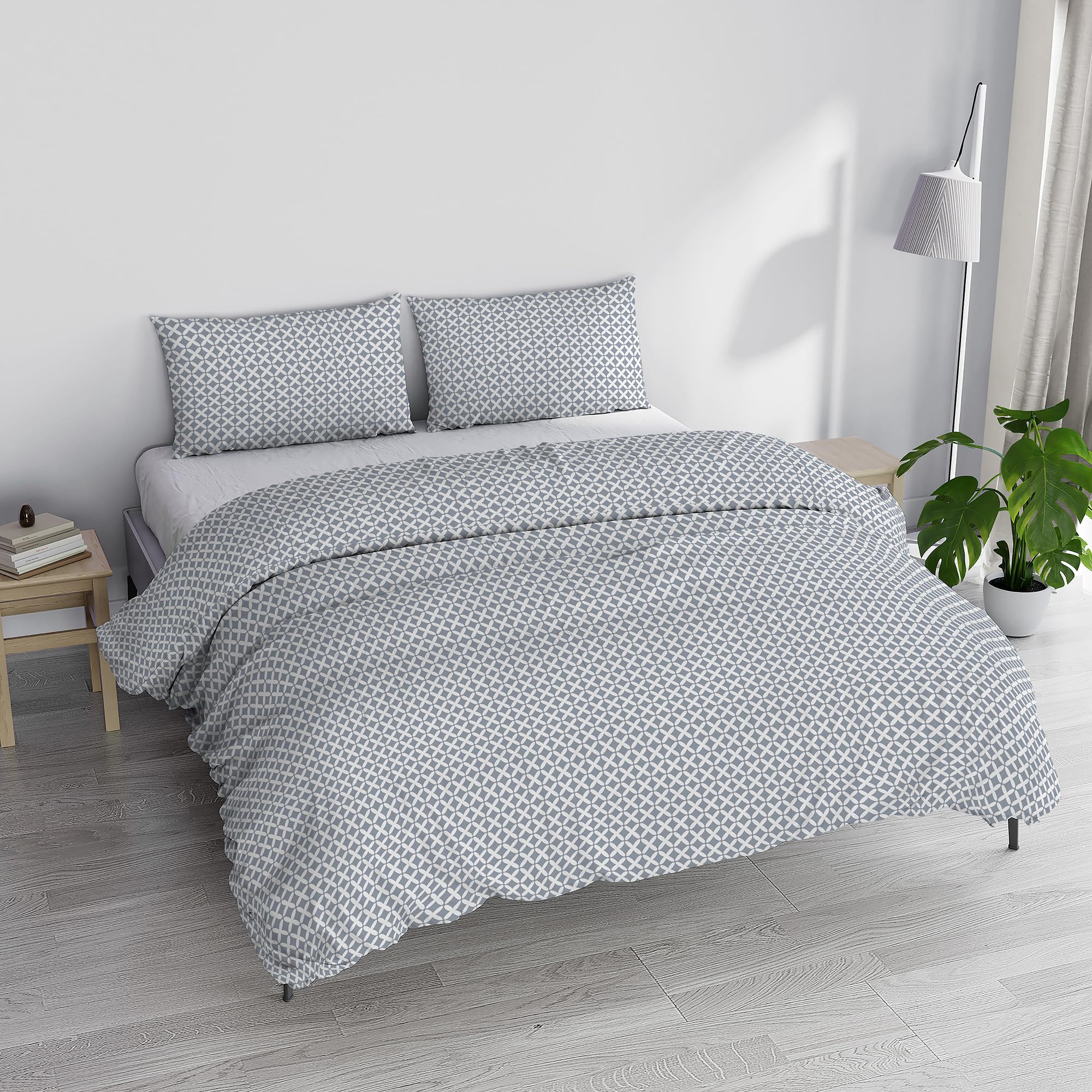 Italian Bed Linen PRINTED COLORS Duvet Cover Set, Made in Italy, MAIDEN Grey, Double, Queen-size bed