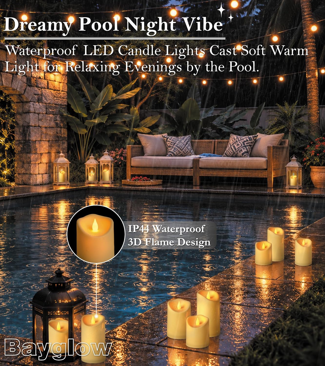 LED Battery Operated Candles -6"x3" Set of 4 Flameless Fake Remote Control Waterproof Timer Pillar Flickering Plastic LED Outdoor Electric Faux Velas Artificial Table Decor Ivory Candle image 4