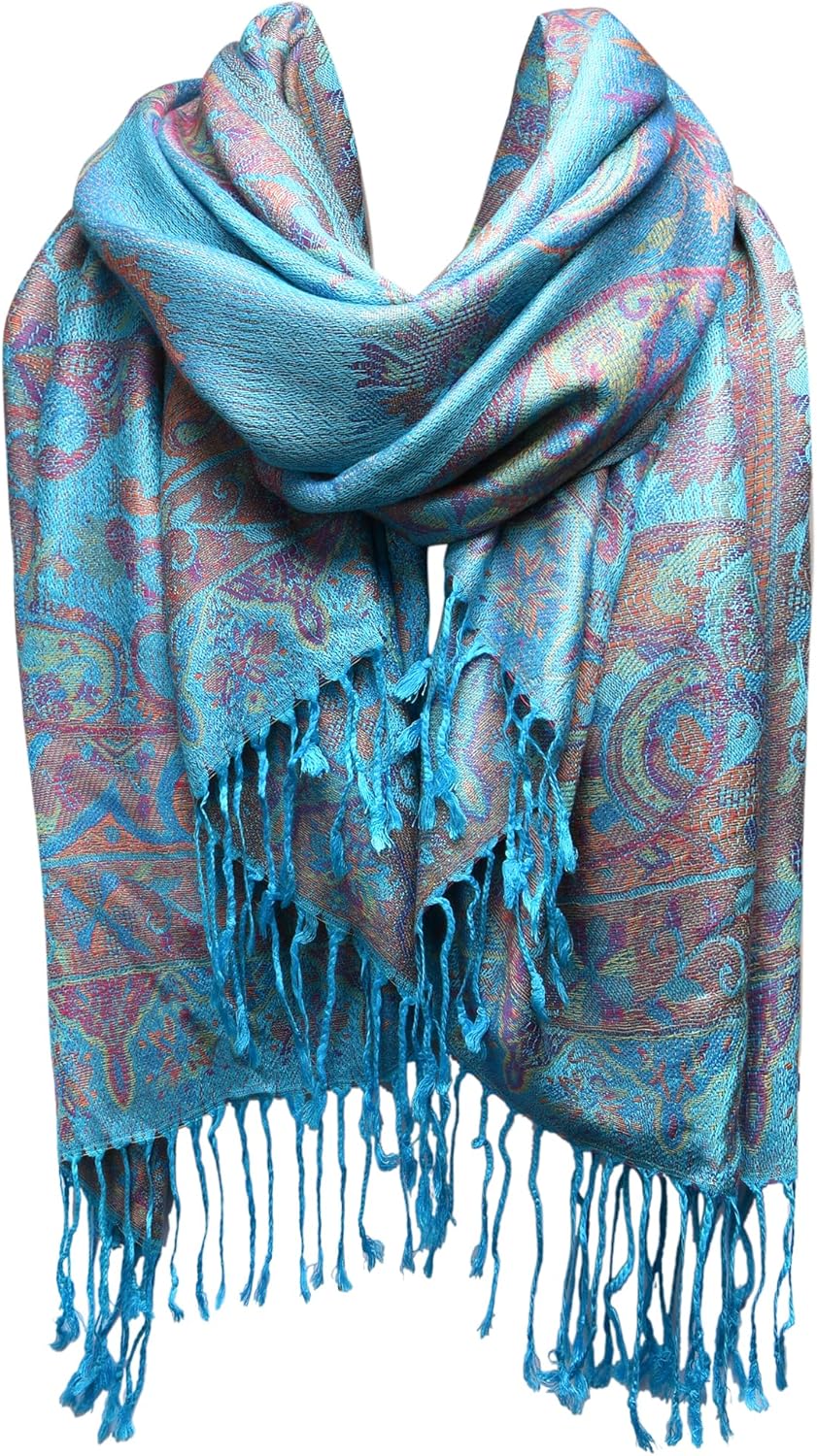 FURTALK Reversible Paisley Pashmina Shawl Wraps for Women Soft Exotic Indian Rave Scarf for Evening Dress Festival Scarves
