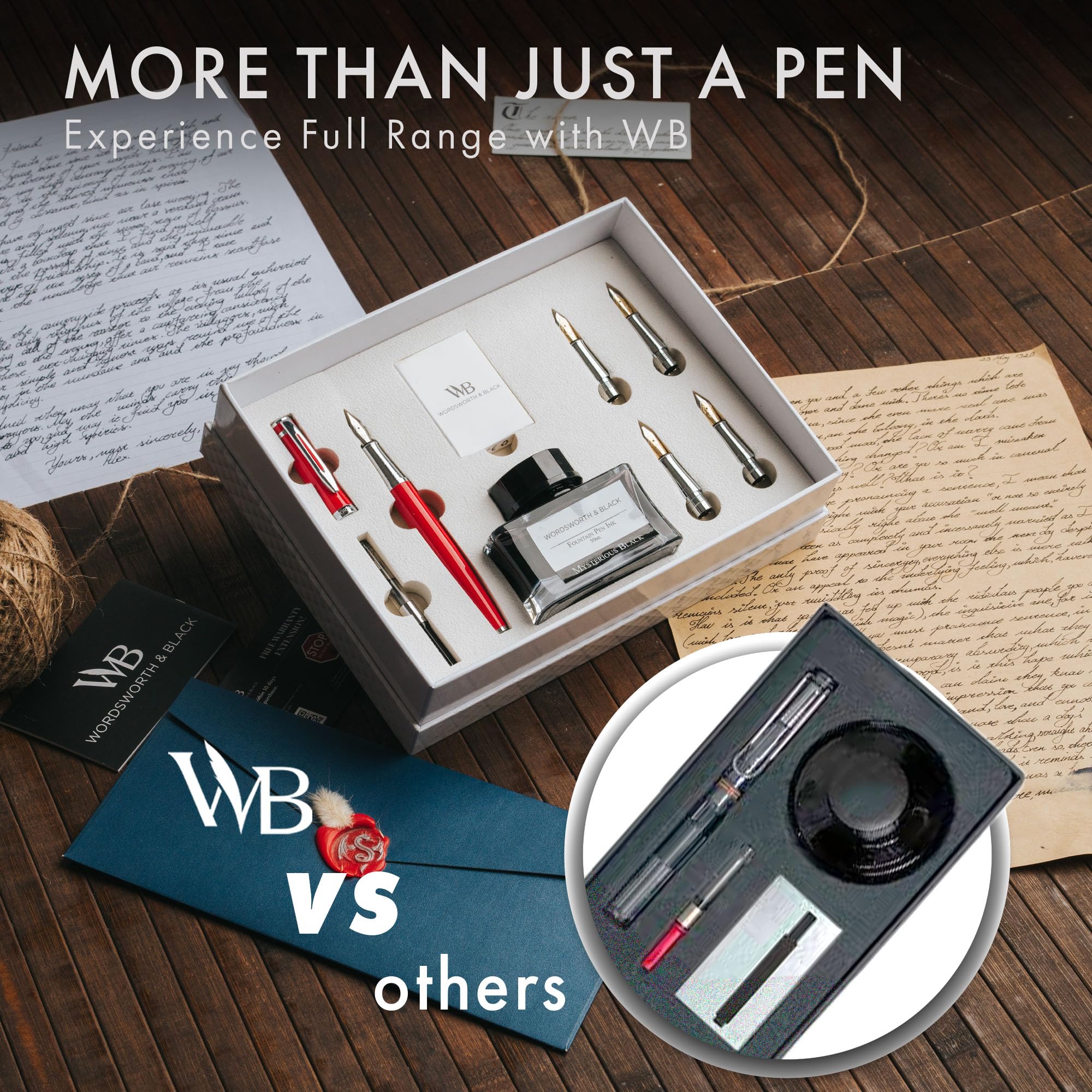 Wordsworth & Black Zestaw Pióra Wiecznego Premium, 6 Stalówek, Czerwony
