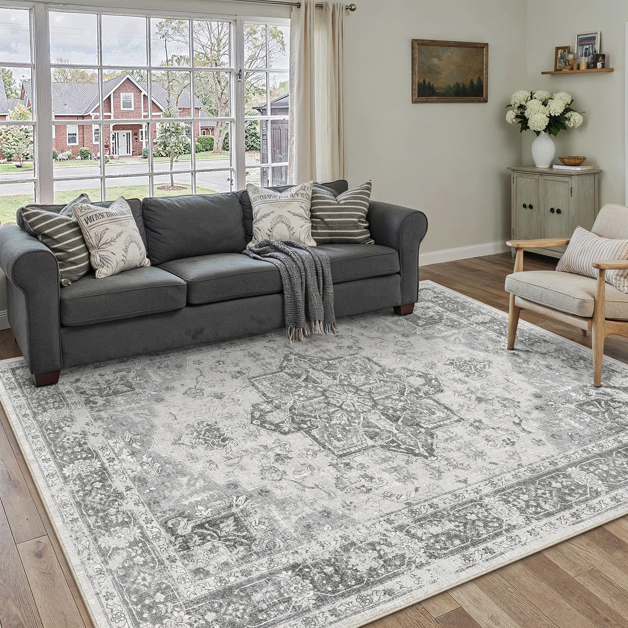 PureCozy Vintage Teppich Wohnzimmer Schlafzimmer Waschbarer | Waschbarer Teppich Wohnzimmer, Rutschfest, Geeignet Für Schlafzimmer, Esszimmer,Büro