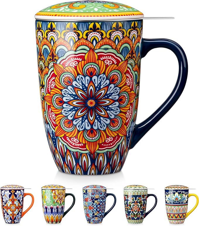 vancasso Ceramic Tea Mug with Infuser and Lid, 18 Ounce